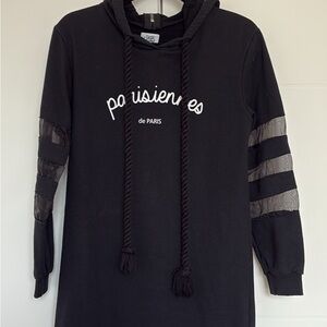 Black Hooded Dress with Parisiennes Print